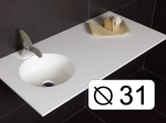 Plan vasque, bassin circulaire ⦰ 31 cm, sur mesure, Largeur 50 à 200 cm x Profondeur 40 à 60 cm, résine minérale de couleurs, Finition lisse mate, Livraison Offerte et Rapide.